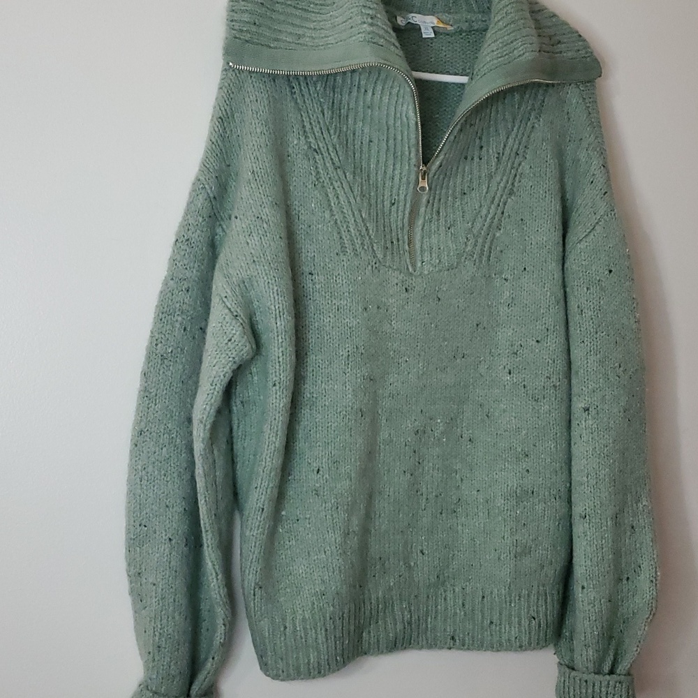 C&C California Chunky Knit Large Lapel Quarter Zip Sweater Size Extra Large - Picture 3 of 8